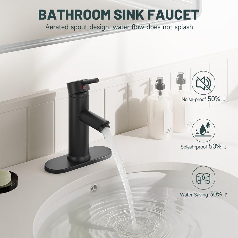 Green Spring Black Bathroom Faucet, Greenspring Bathroom Sink Faucet, Single Handle One Hole Bathroom Faucets, Farmhouse Lavatory Basin Vanity Sink Faucet with Supply Line, Brass - Image 3